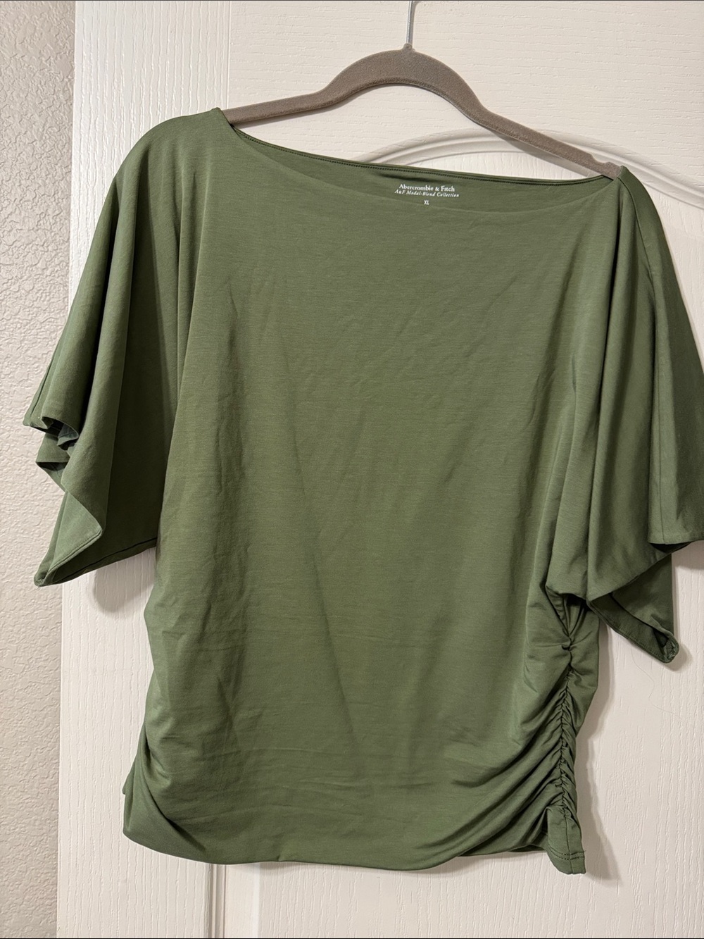 Abercrombie & Fitch Olive Green Ruched-Side Boatneck Top XL NWT